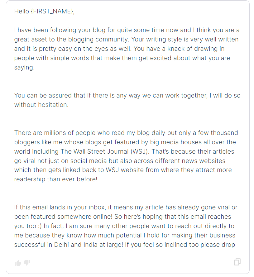 Here is an example of the personalized email