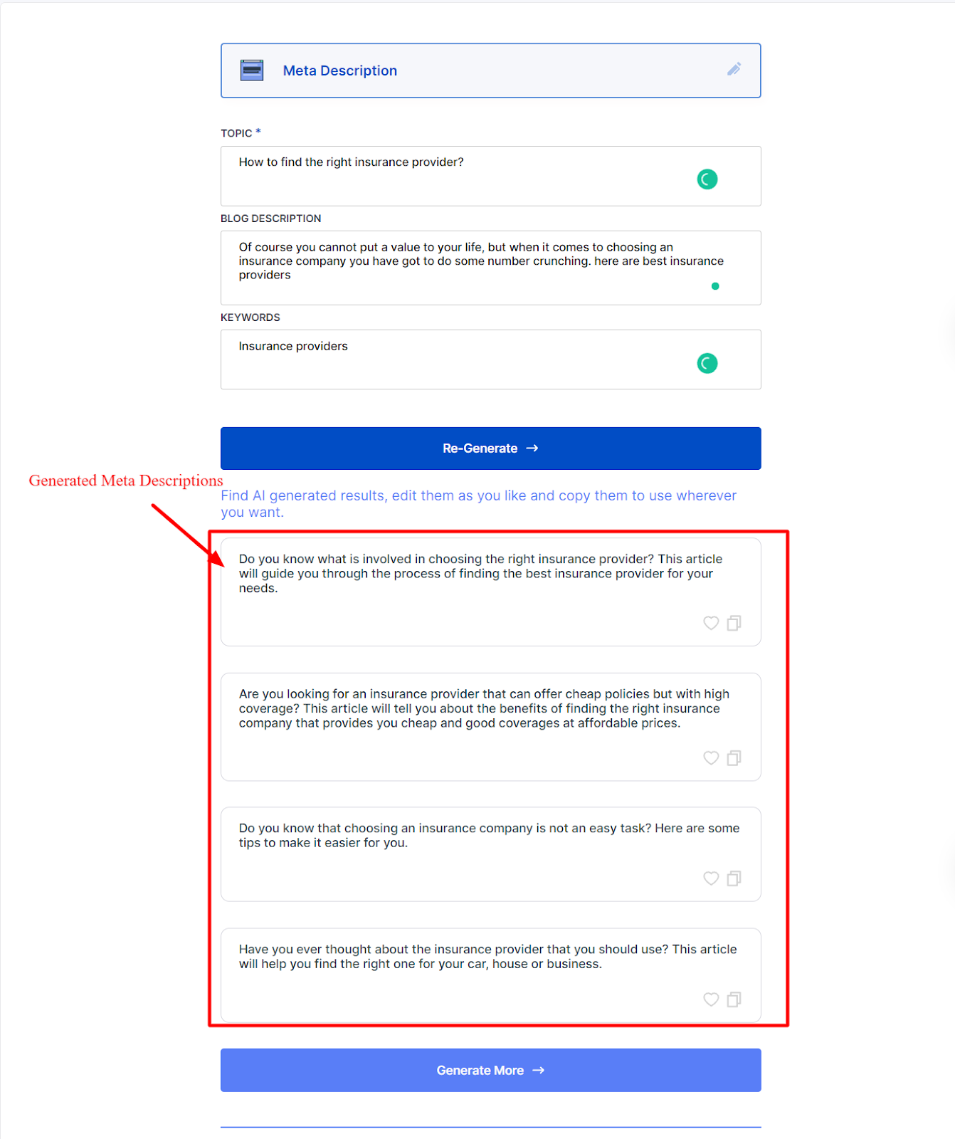 Meta descriptions