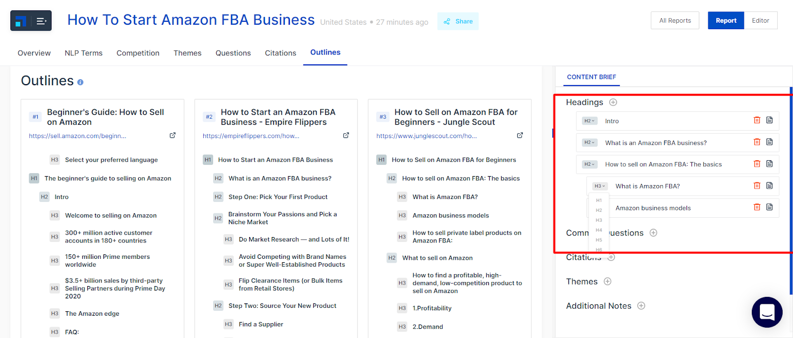 Create a content outline and theme