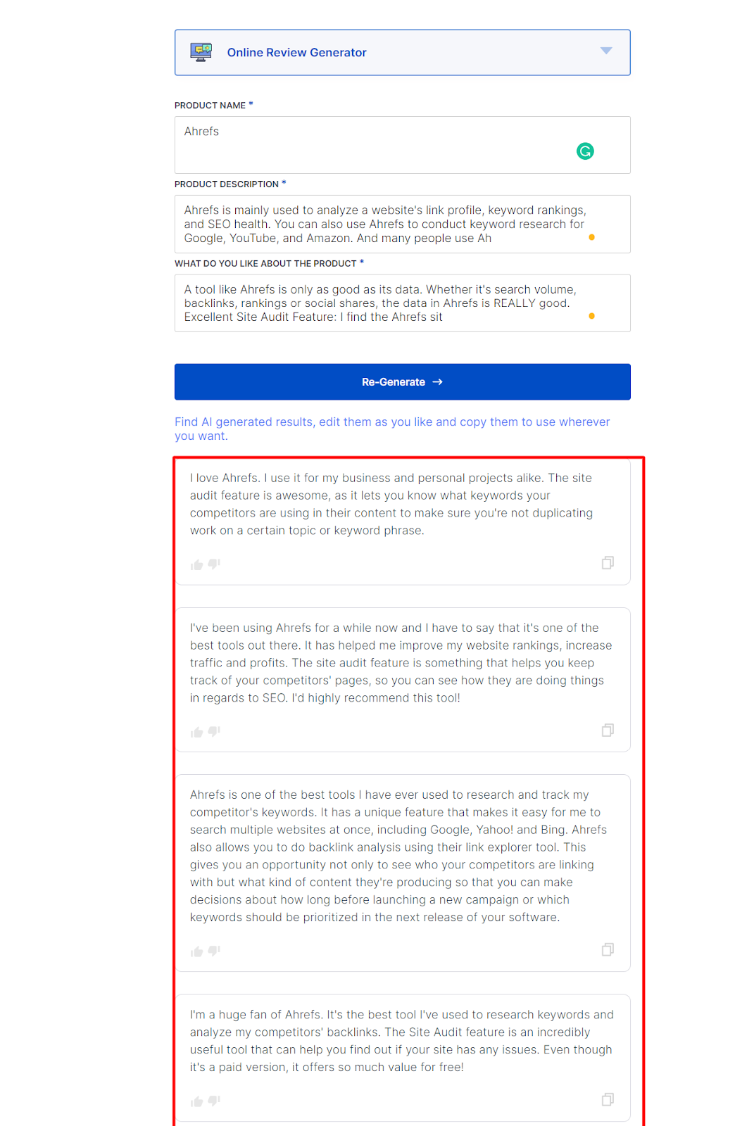 reviews and testimonials generator