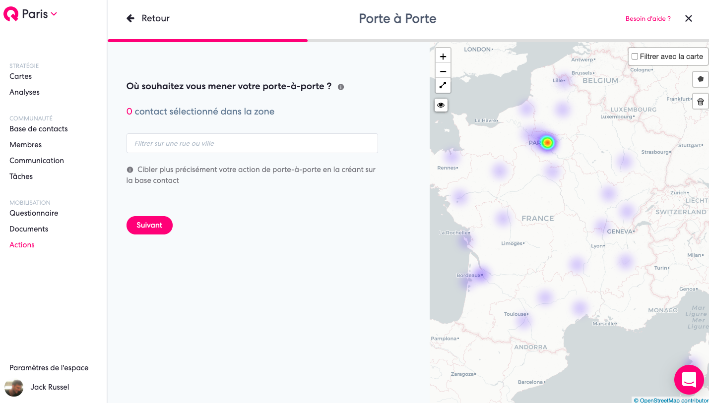 création porte à porte Qomon plateforme choisir rues