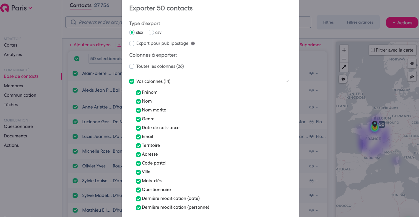 export fonctionnalité qomon web plateforme