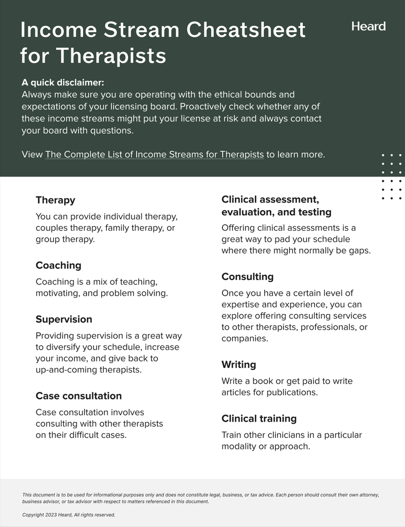 The Complete List of Income Streams for Therapists | Heard