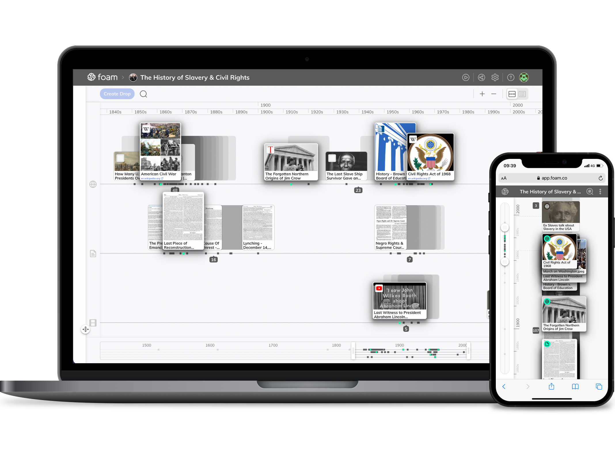A computer and a smartphone showing Foam's user interface