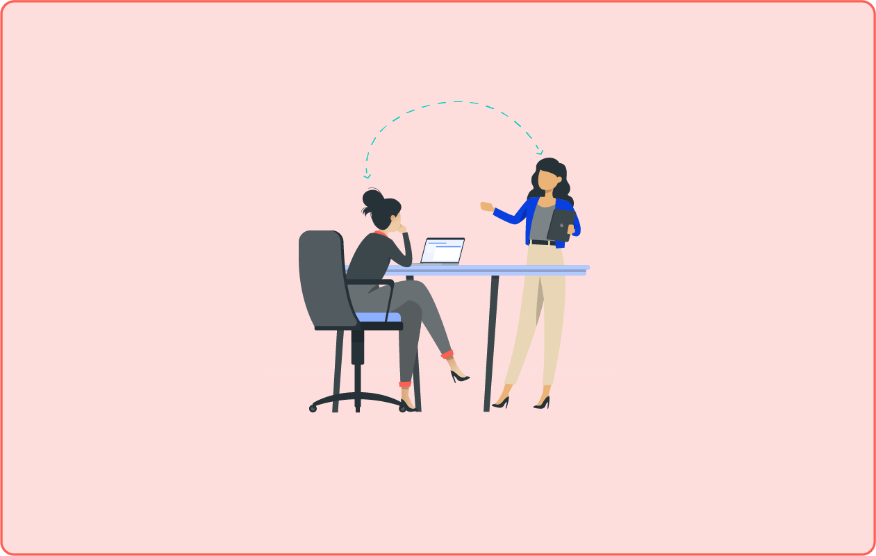 An illustration of two women at a desk discussing and relaying information.