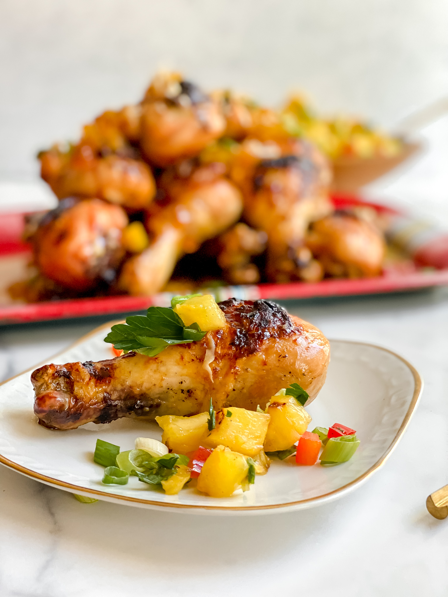 Pineapple Rum Glazed Drumsticks With Pineapple Salsa