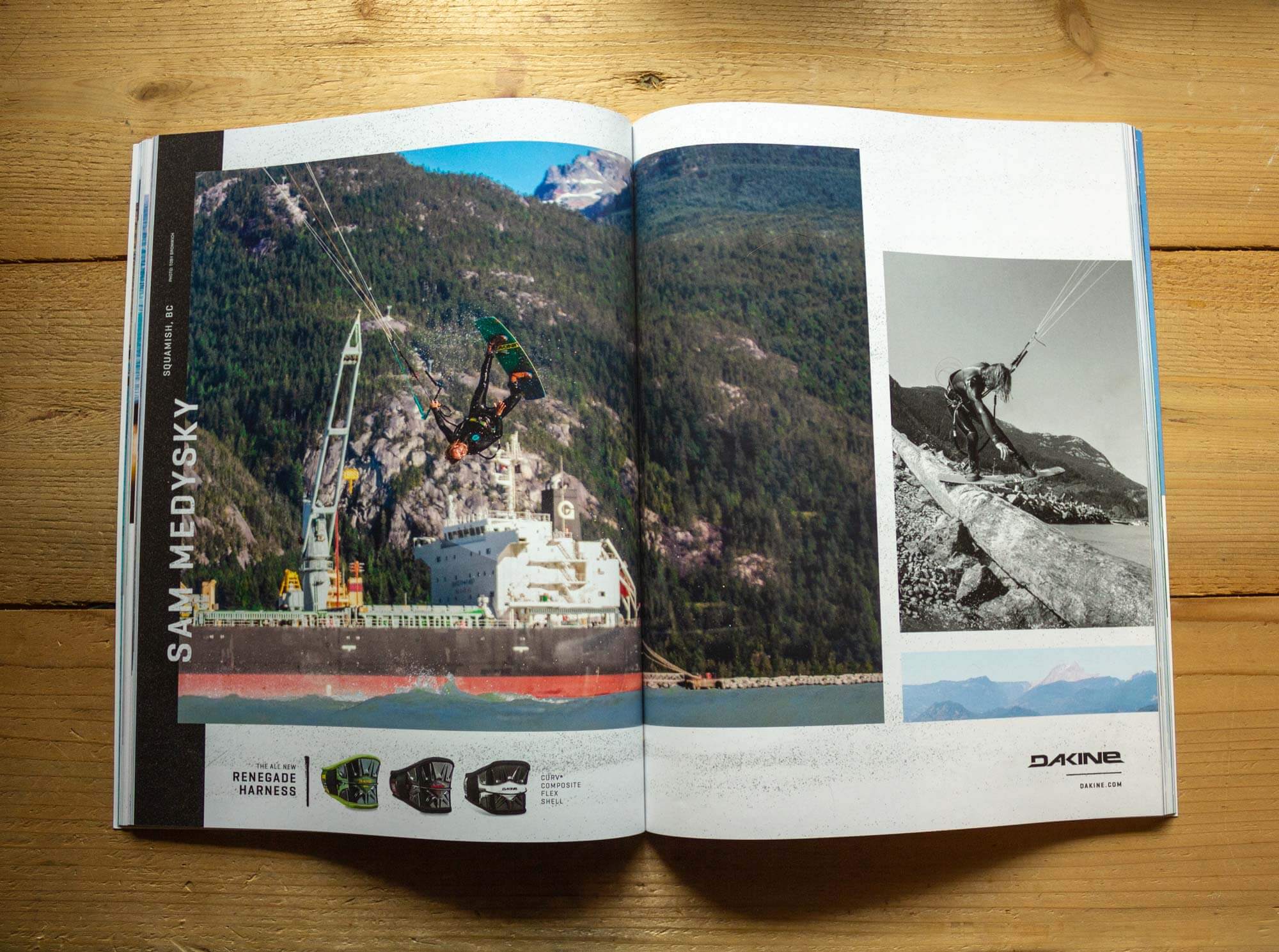 Dakine magazine spread layout design for The Kiteboarder Magazine