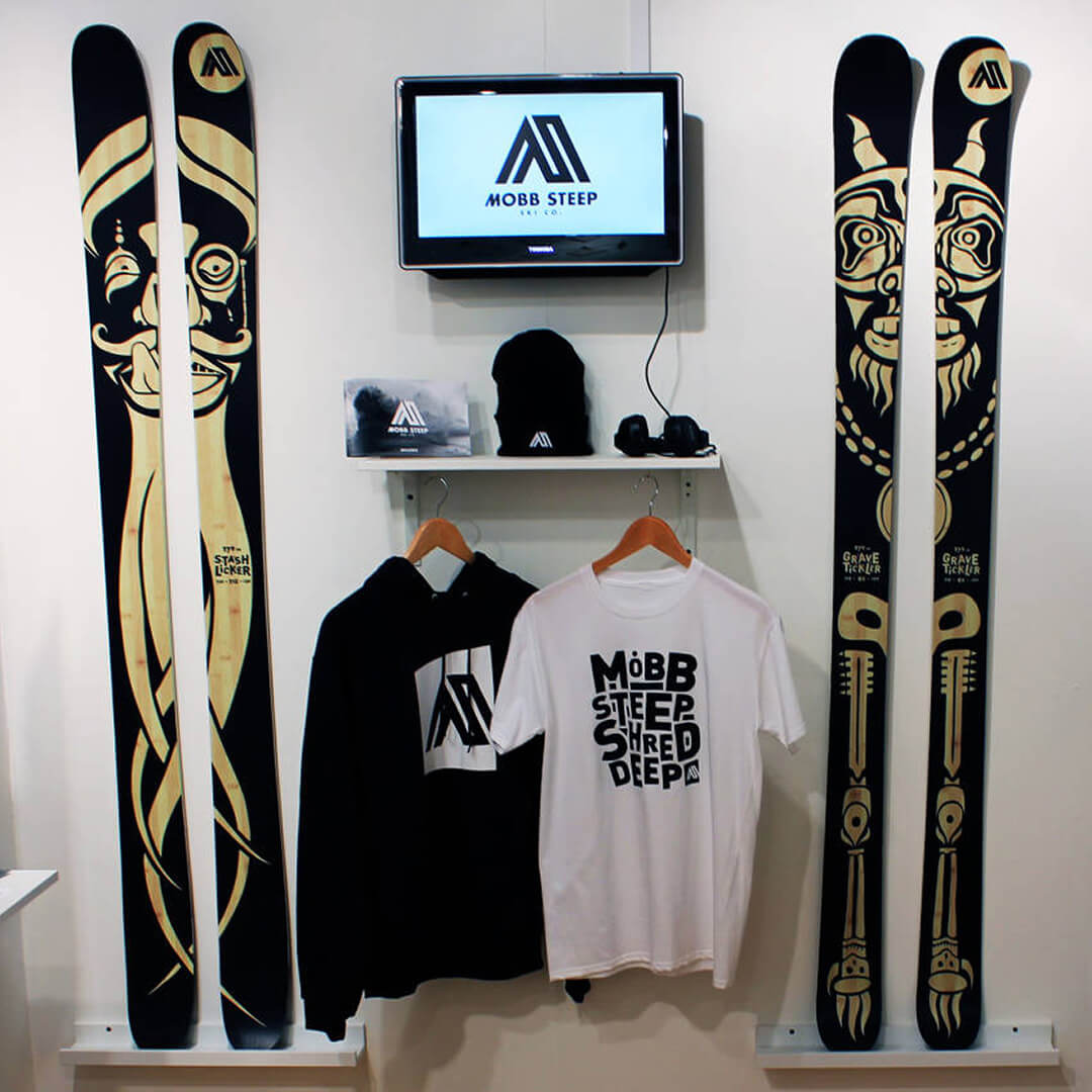 Mobb Steep skis, hoodie, beanie, website, t-shirt, brand catalog