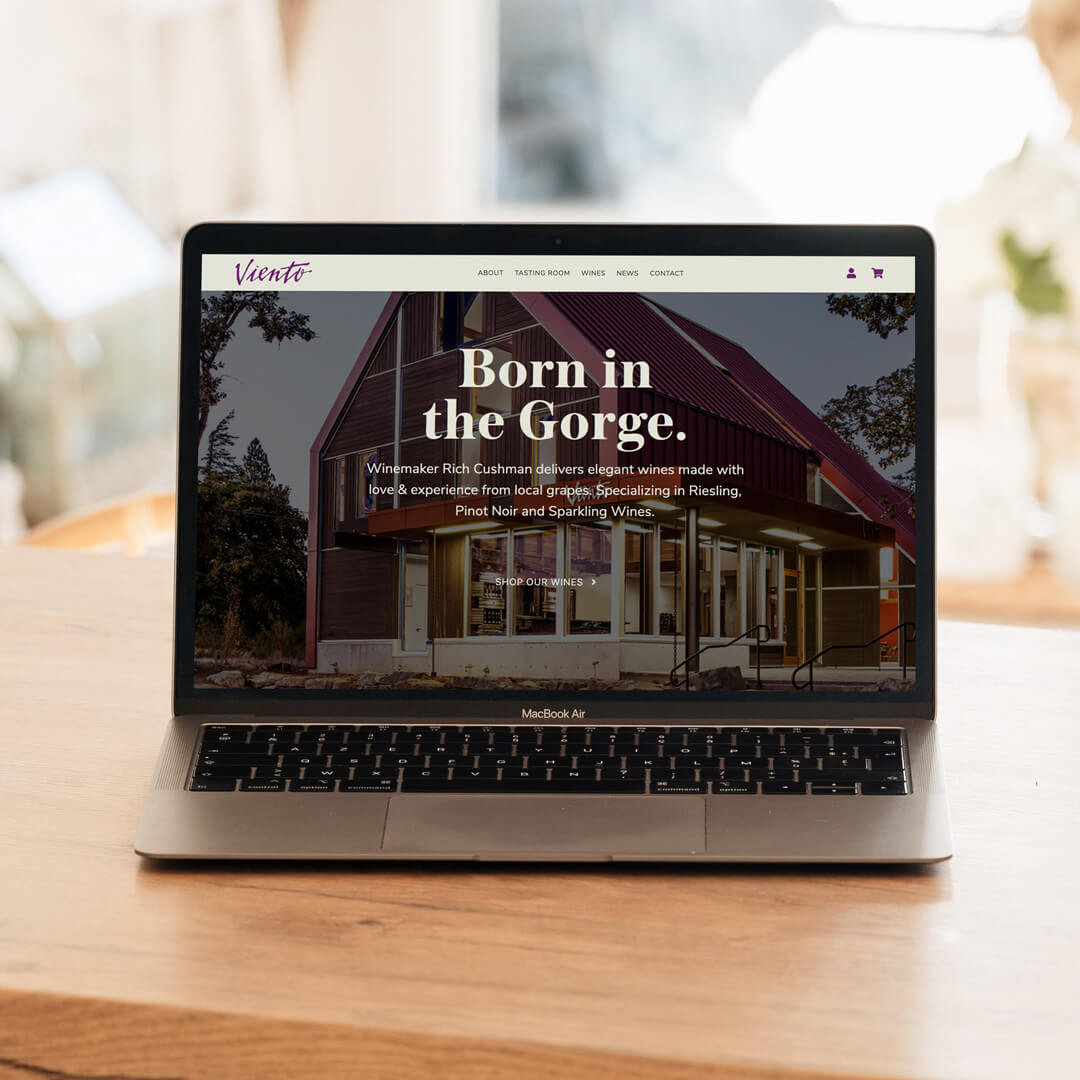 Viento Wines website design homepage mockup on a laptop