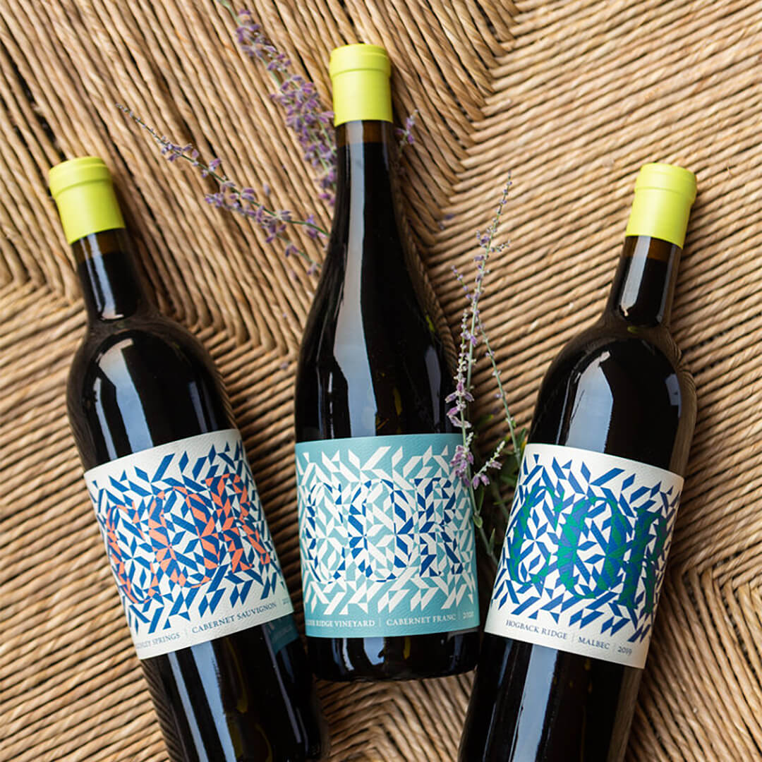 COR Cellars wine bottles and packaging label design. Cabernet Sauvignon, Cabernet Franc and Malbec