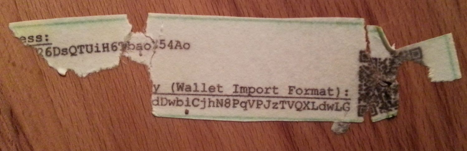 Bitcoin paper wallet damaged
