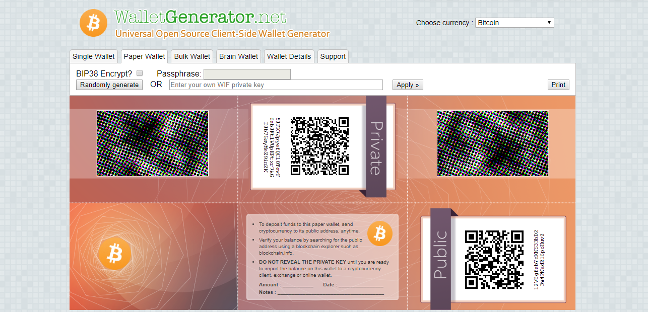 Paper Wallet website