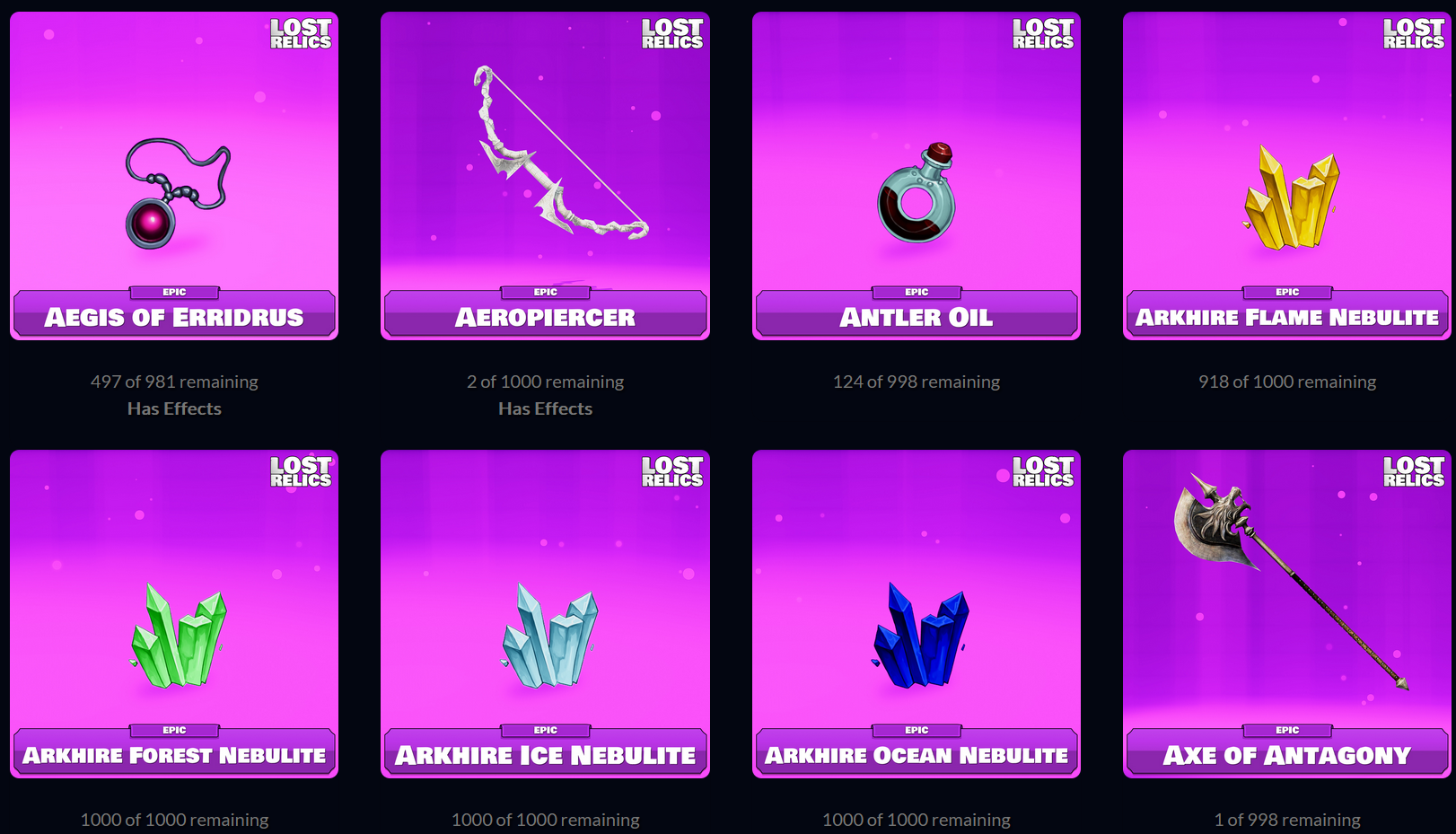 nft game items from lost relics