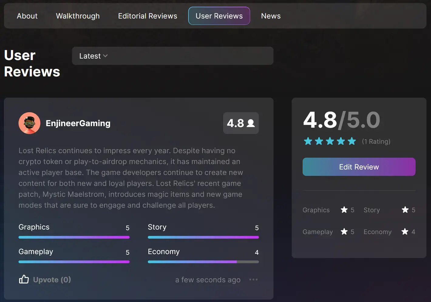 Players can find unfiltered user reviews on the crypto games.