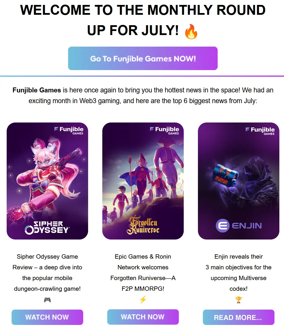 Subscribe to the letter to keep up to date with crypto gaming