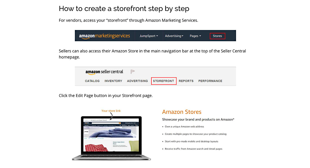 how to setup Amazon Storefronts instruction page