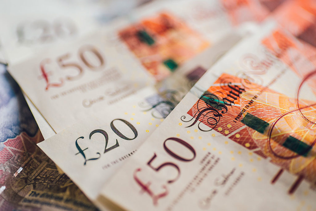 British pound banknotes from business bank account