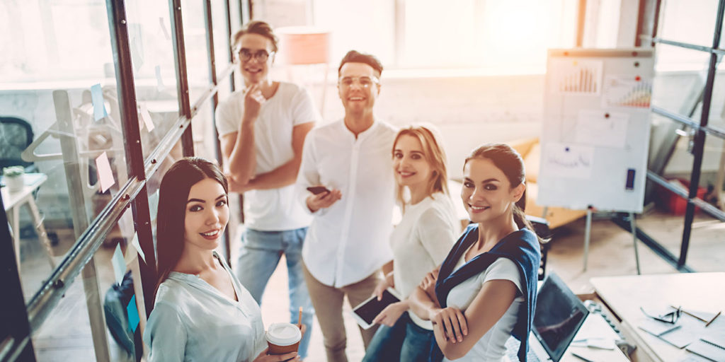 Multiracial young creative people in modern office.