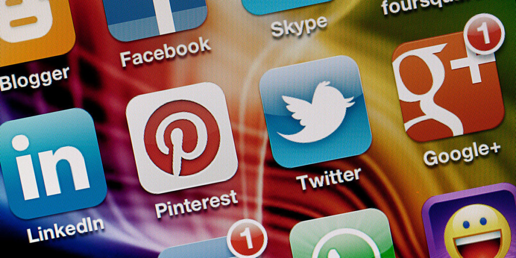 screenshot of smartphone and social media icons