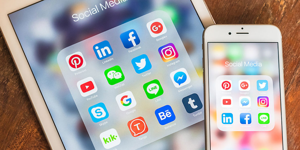 Social media app multi-channel icons on Ipad, iphone 