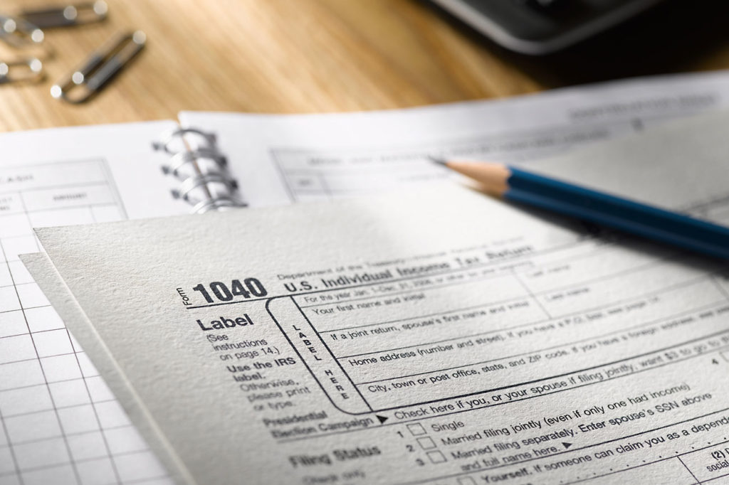 close up view of U.S. 1040 tax form