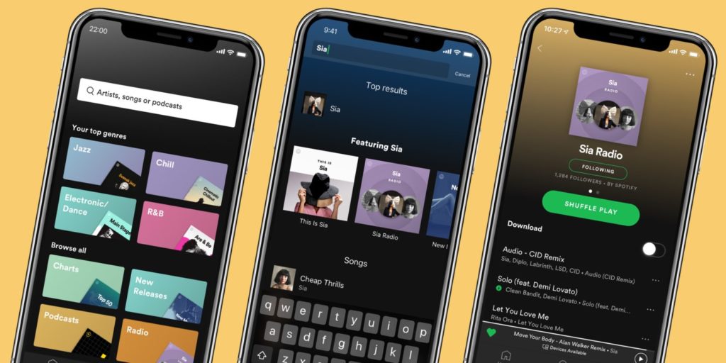 Spotify app on smartphones