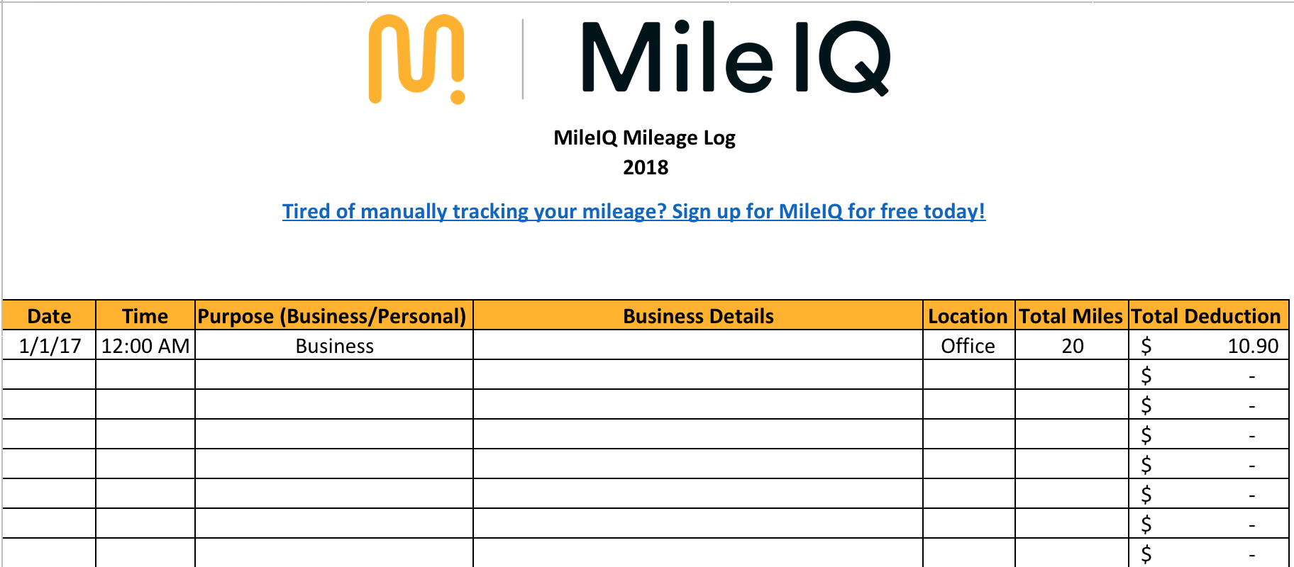 Free Mileage Log Template for Taxes, Track Business Miles