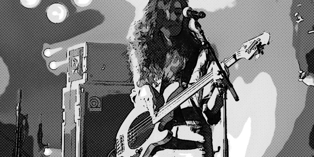 A woman plays an electric bass