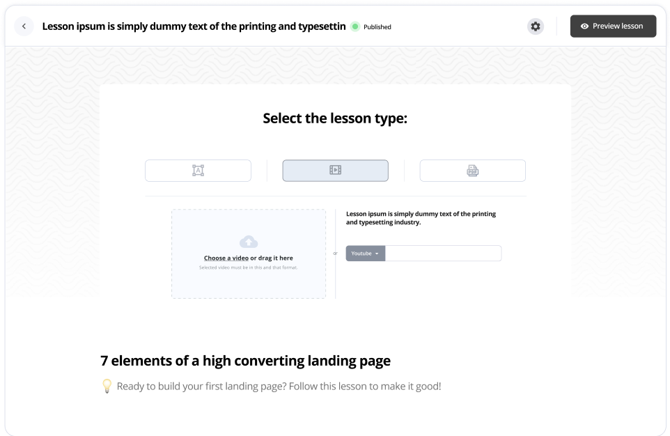 SchoolMaker many formats for your videos (videos, text, PDFs, images)