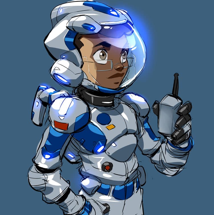 A young boy holding an astronaut helmet looking at the sky