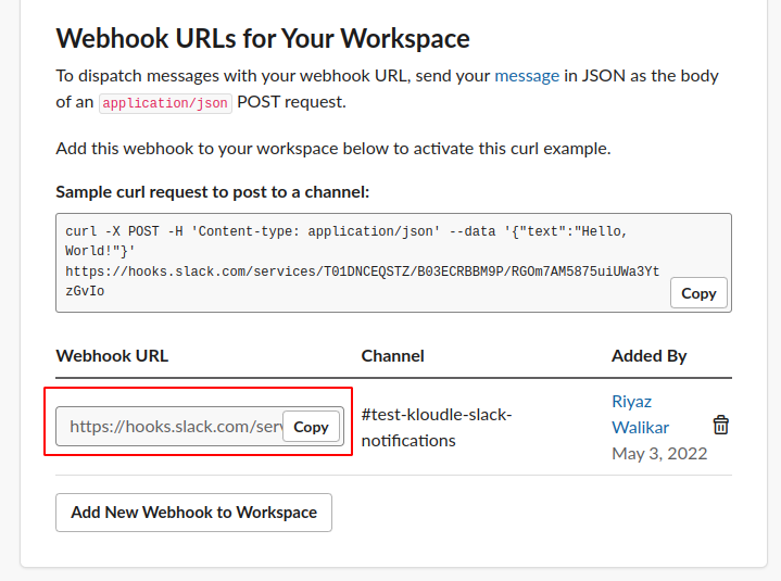 How to create Slack hook URLs — Kloudle site