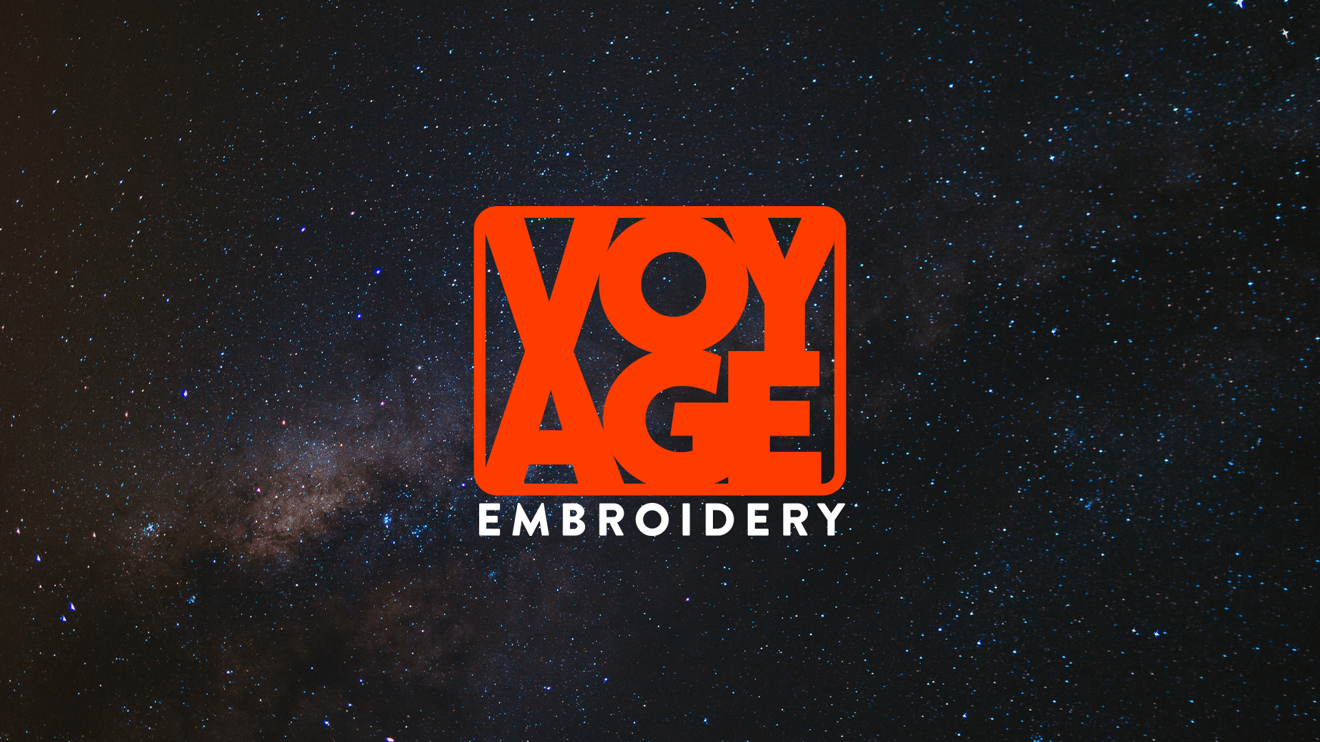 Voyage embroidery company logo on space background