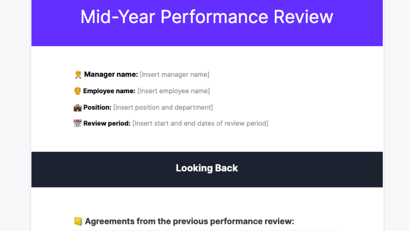Download: Free Docs/Word Template: Mid Year Performance Review Template