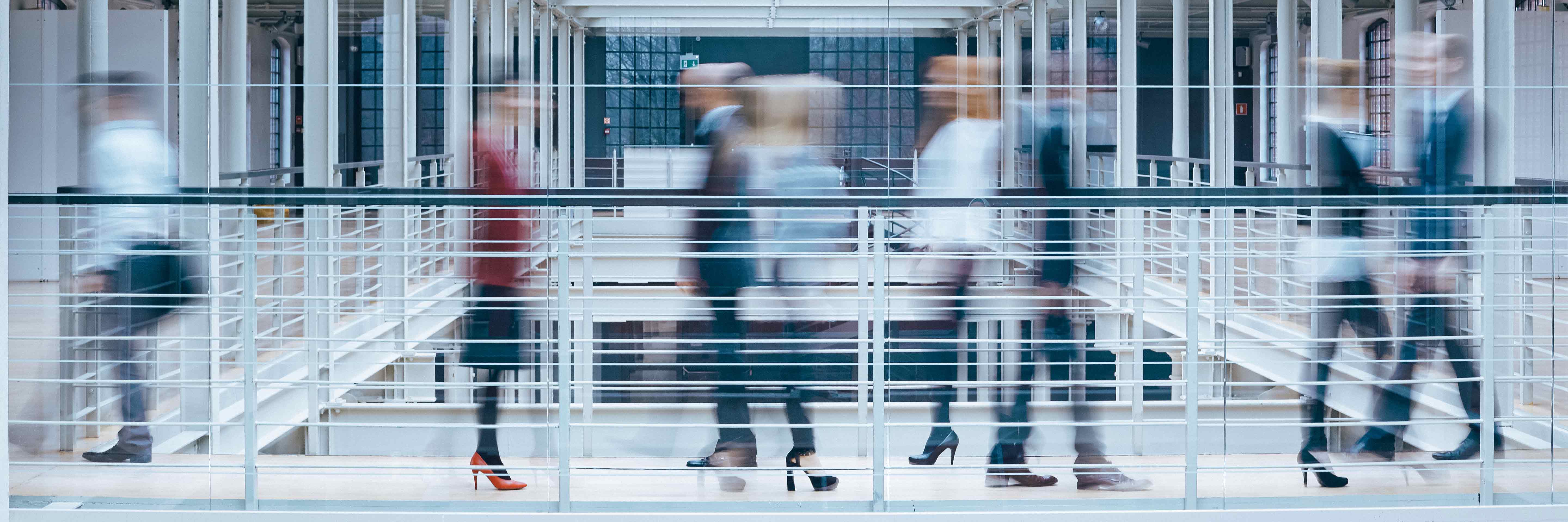 Fast-paced view of an office hallway