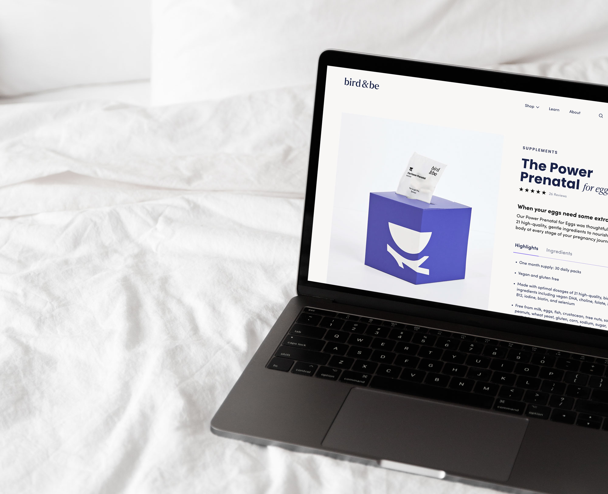 Bird & Be Product Page on a Laptop