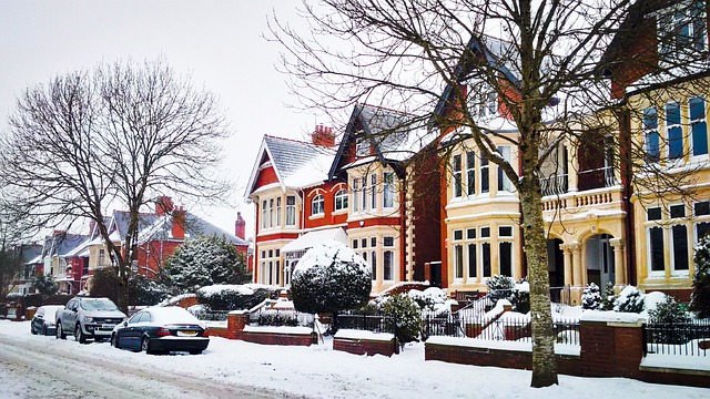 snow, winter, houses