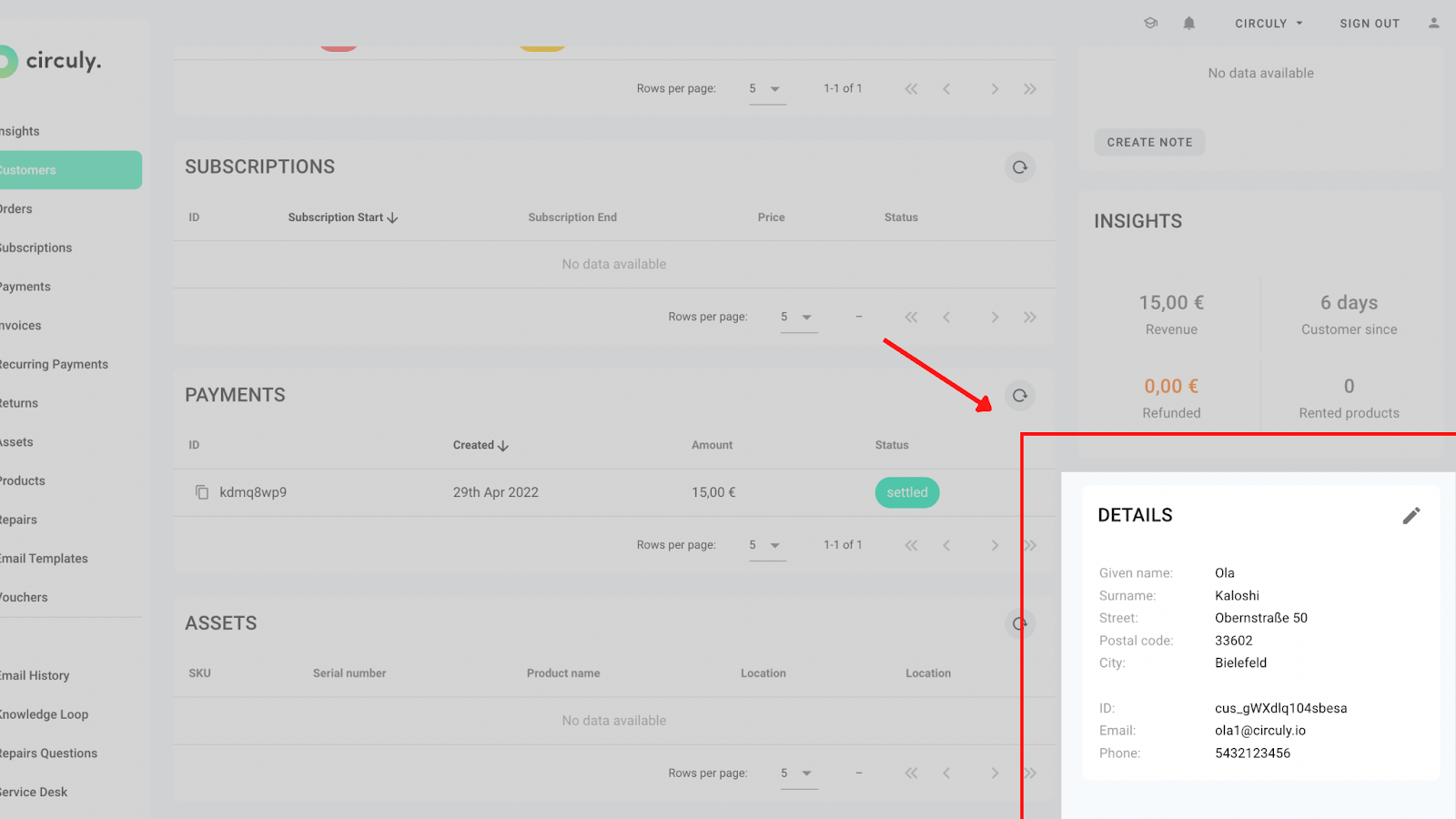 Screenshot of the circuly operations backend to show the cancellation invoices feature and process