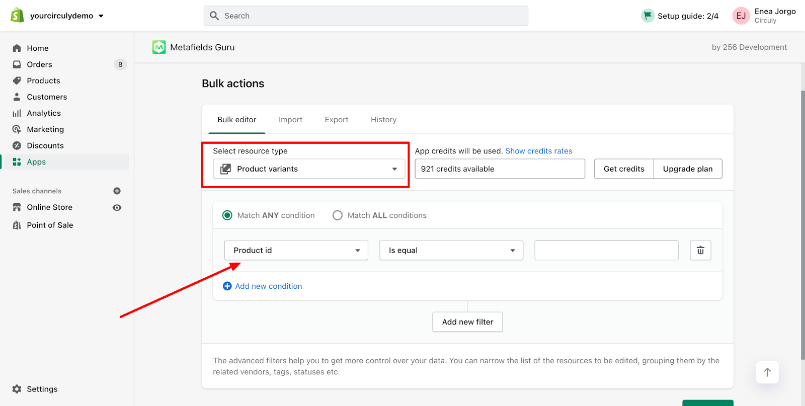 Screenshot of Shopify backend to show the metafields feature