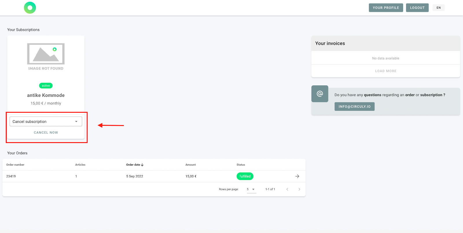 screenshot of the circuly customer self service portal to show the refer a friend feature