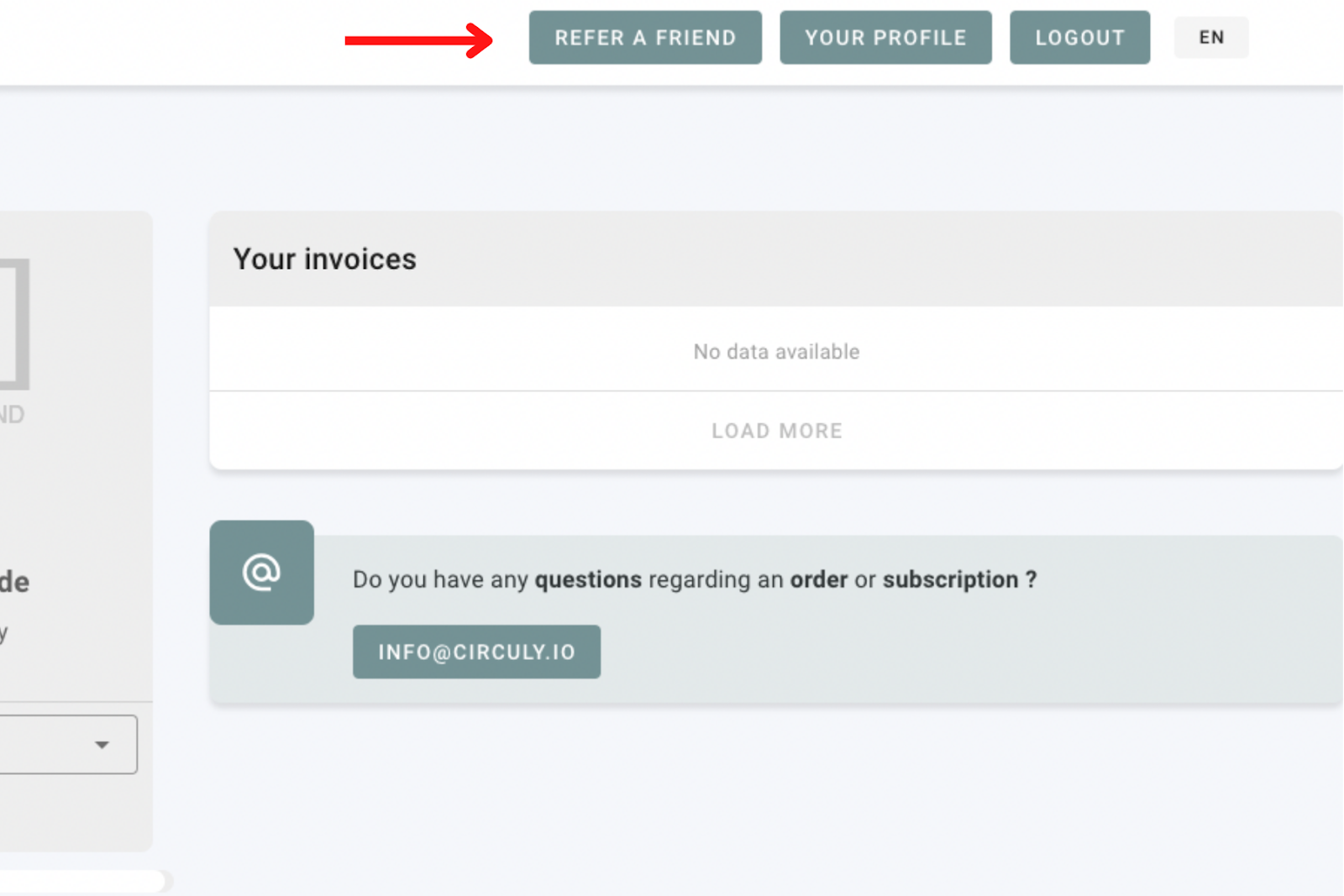 screenshot of refer a friend feature in circuly operations backend