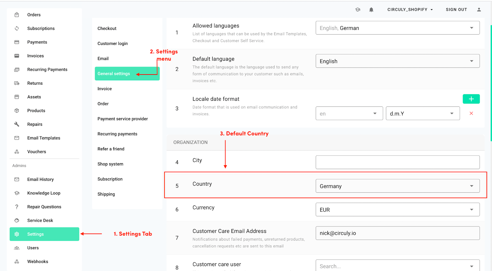 Screenshot of settings to show the tax rules feature