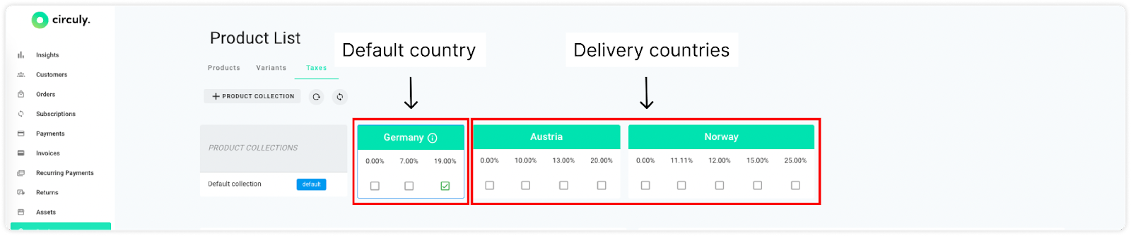 Screenshot of product list to show the tax rules feature
