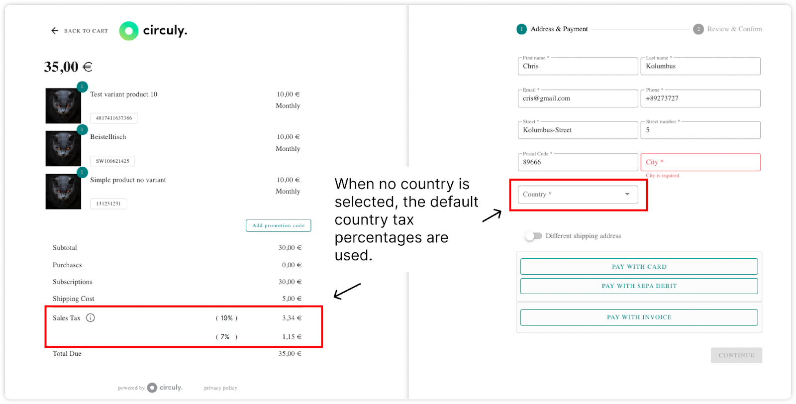 Screenshot of checkout to show the tax rules feature
