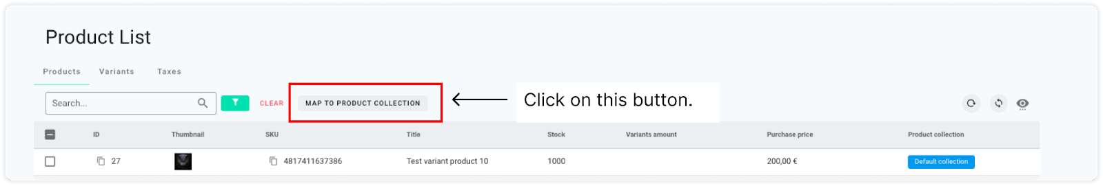 Screenshot of product list to show the tax rules feature