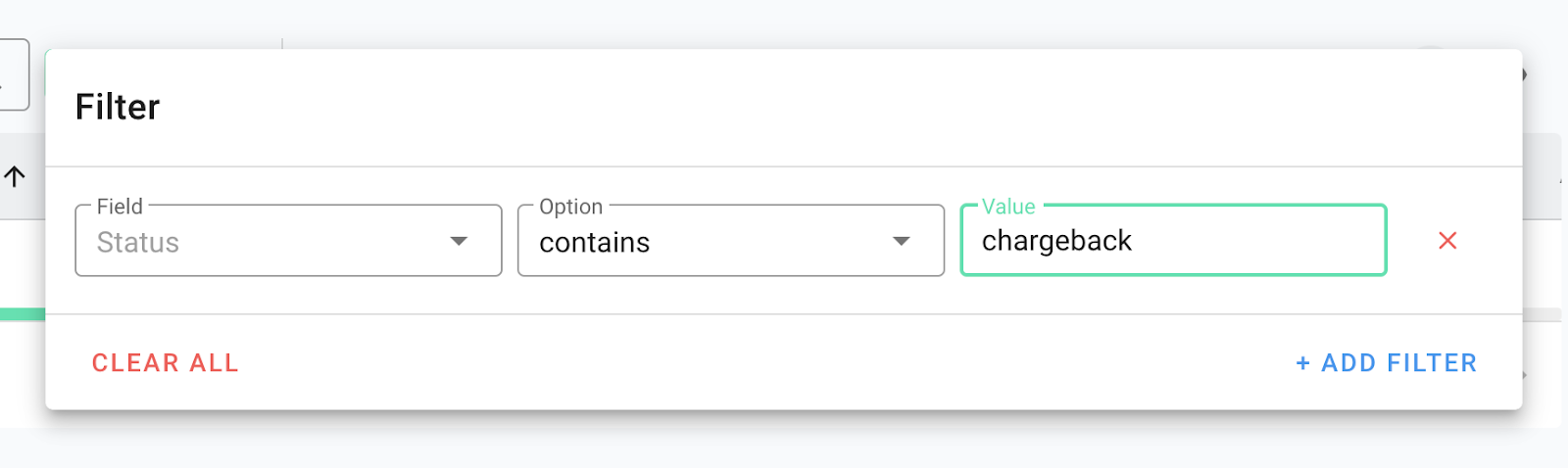 Screenshot of the payment list to show the chargeback feature