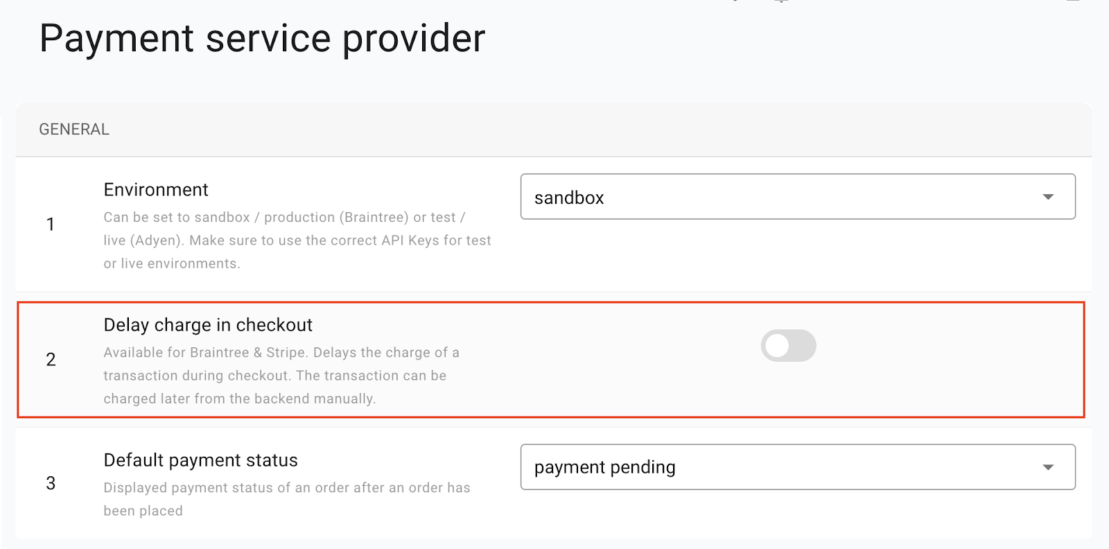 Screenshot of settings to show the delayed charge feature.