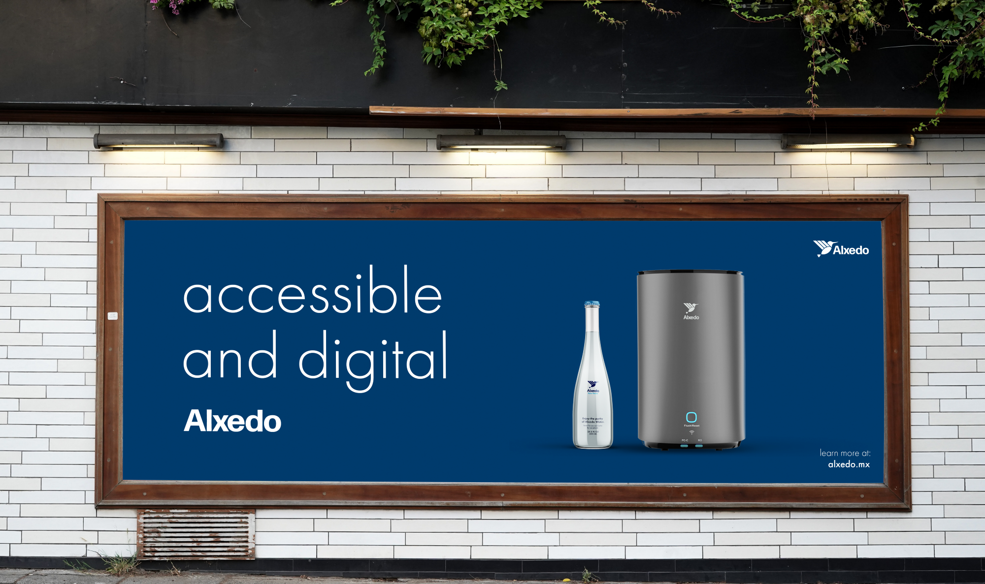 Alxedo Poster advertisement with the alxedo Purifier and a text next to it saying: "accessible and digital"