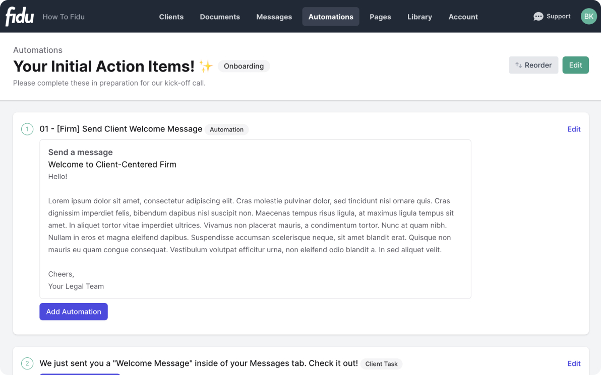 Screenshot of Fidu's workflow and process automation feature