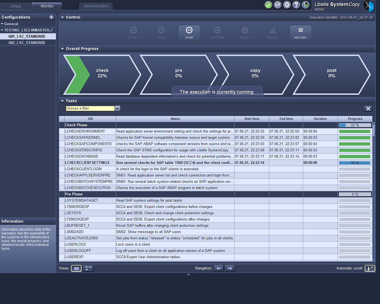 Libelle SystemCopy Frontend montre la phase de examen