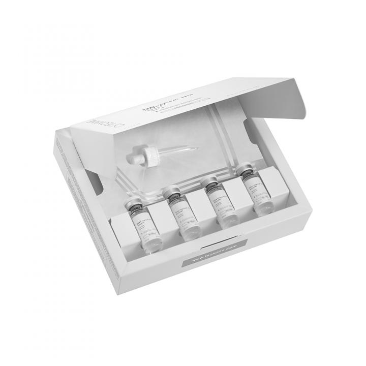 Packshot of a white box with 4 small dropper bottles